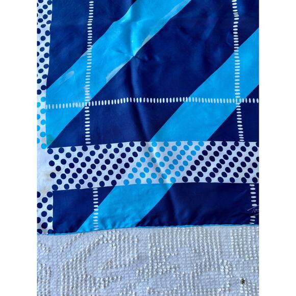 Vintage Blue & White Abstract Print Pure Silk Scarf Terry of Rome 30" AS IS - Picture 3 of 9